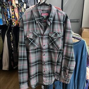 DIXXON “Shreddy”Gray Plaid Casual Button Down Shirt
